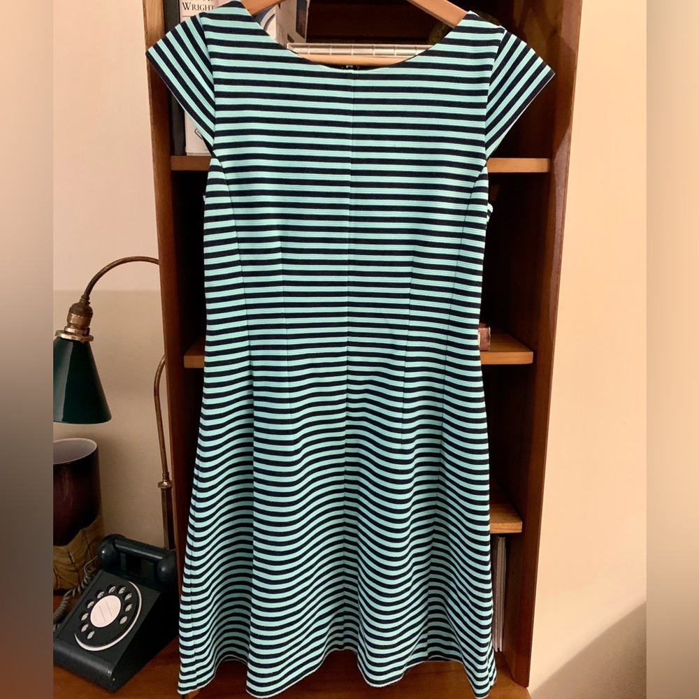 Lilly Pulitzer Brielle Ottoman Navy Blue/Aqua Striped Dress M